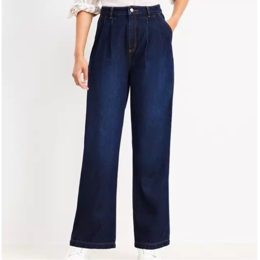 Petite High Rise Palazzo Jeans In Classic Rinse Wash